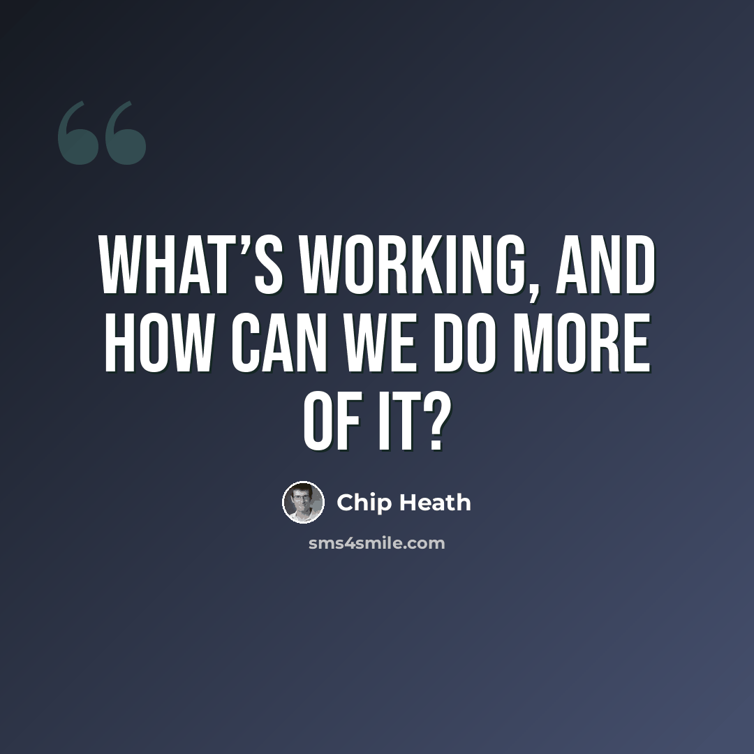 “What’s working, and how can we do more of it?” quote by Chip Heath