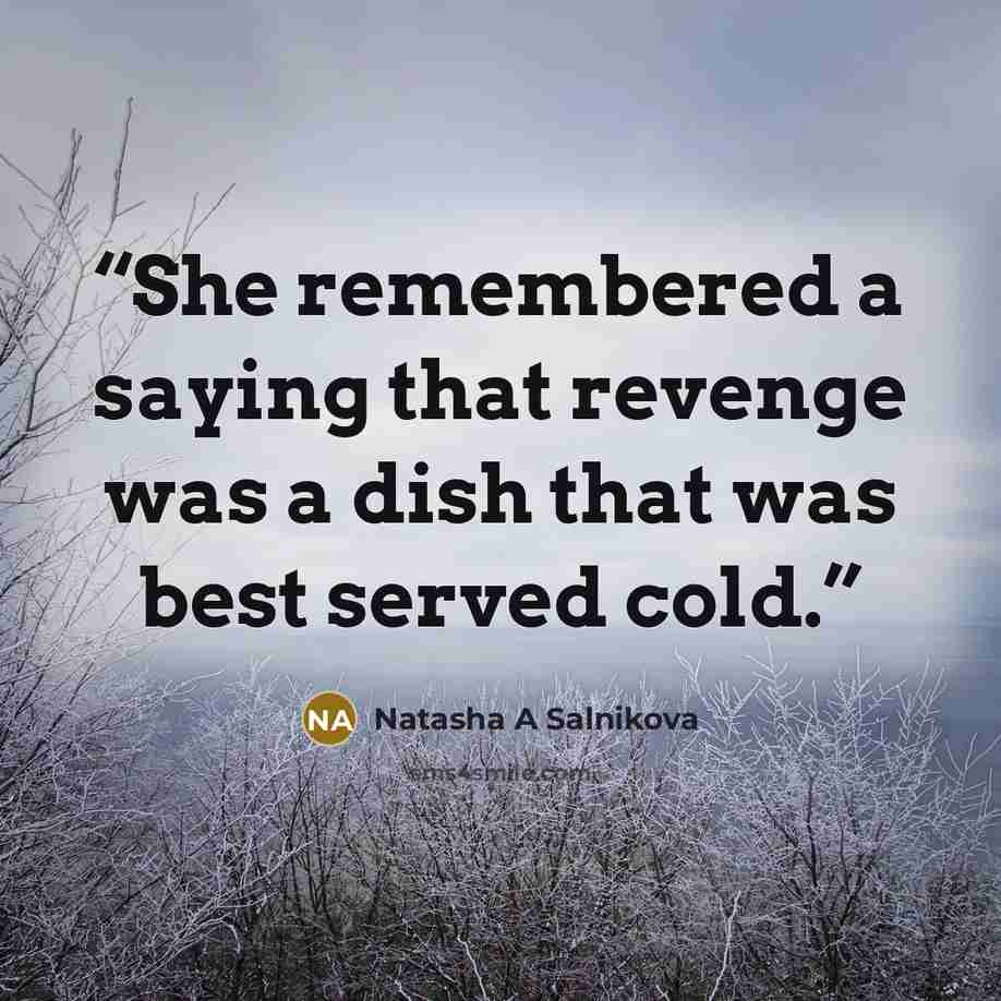 “She remembered a saying that revenge was a dish that was best served cold.” quote by Natasha A Salnikova