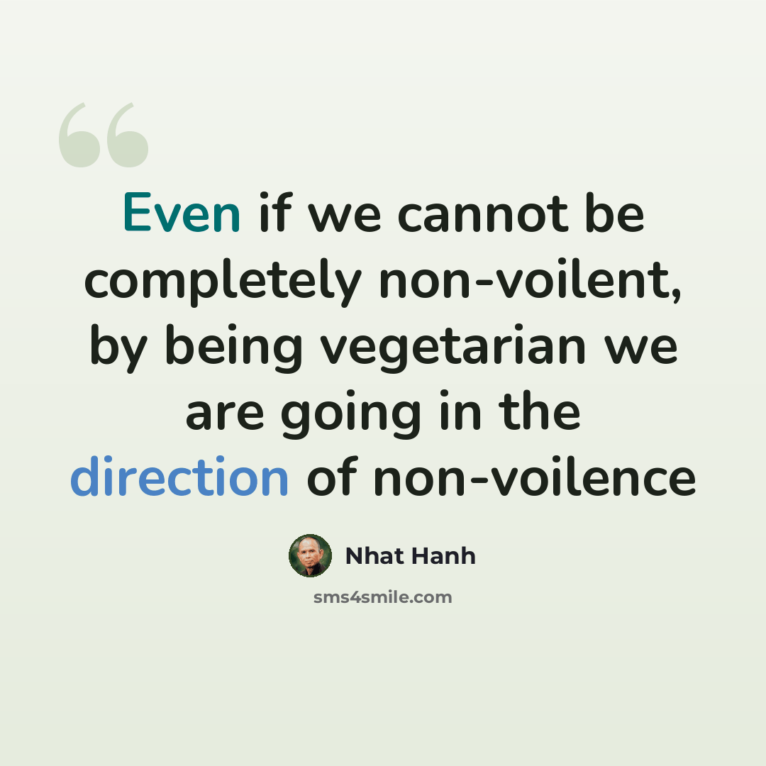 “Even if we cannot be completely non-voilent, by being vegetarian we are going in the direction of non-voilence” quote by Nhat Hanh