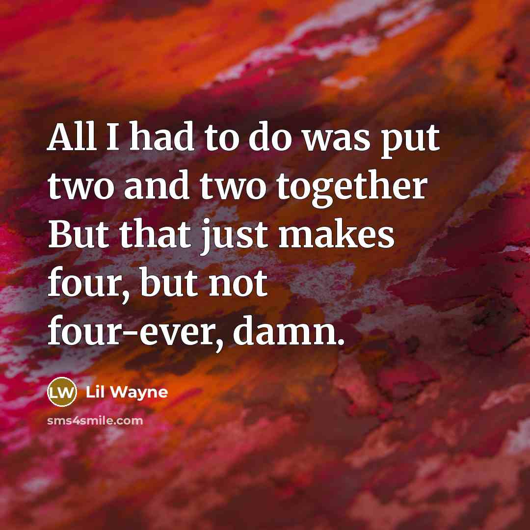 “All I had to do was put two and two together But that just makes four, but not four-ever, damn.” quote by Lil Wayne
