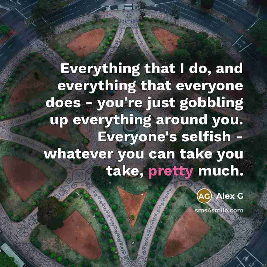 “Everything that I do, and everything that everyone does - you're just gobbling up everything around you. Everyone's selfish - whatever you can take you take, pretty much.” quote by Alex G