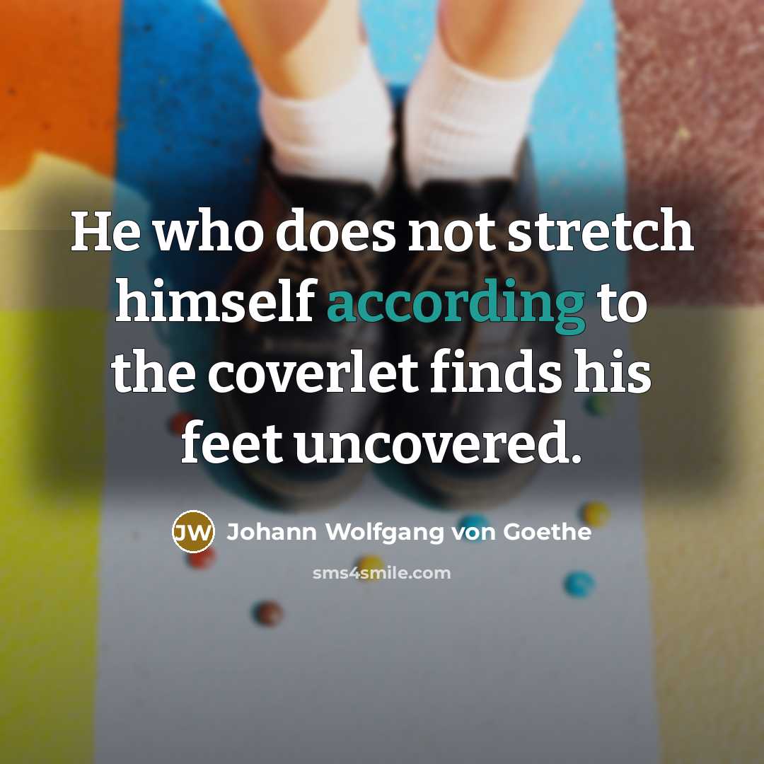 “He who does not stretch himself according to the coverlet finds his feet uncovered.” quote by Johann Wolfgang von Goethe
