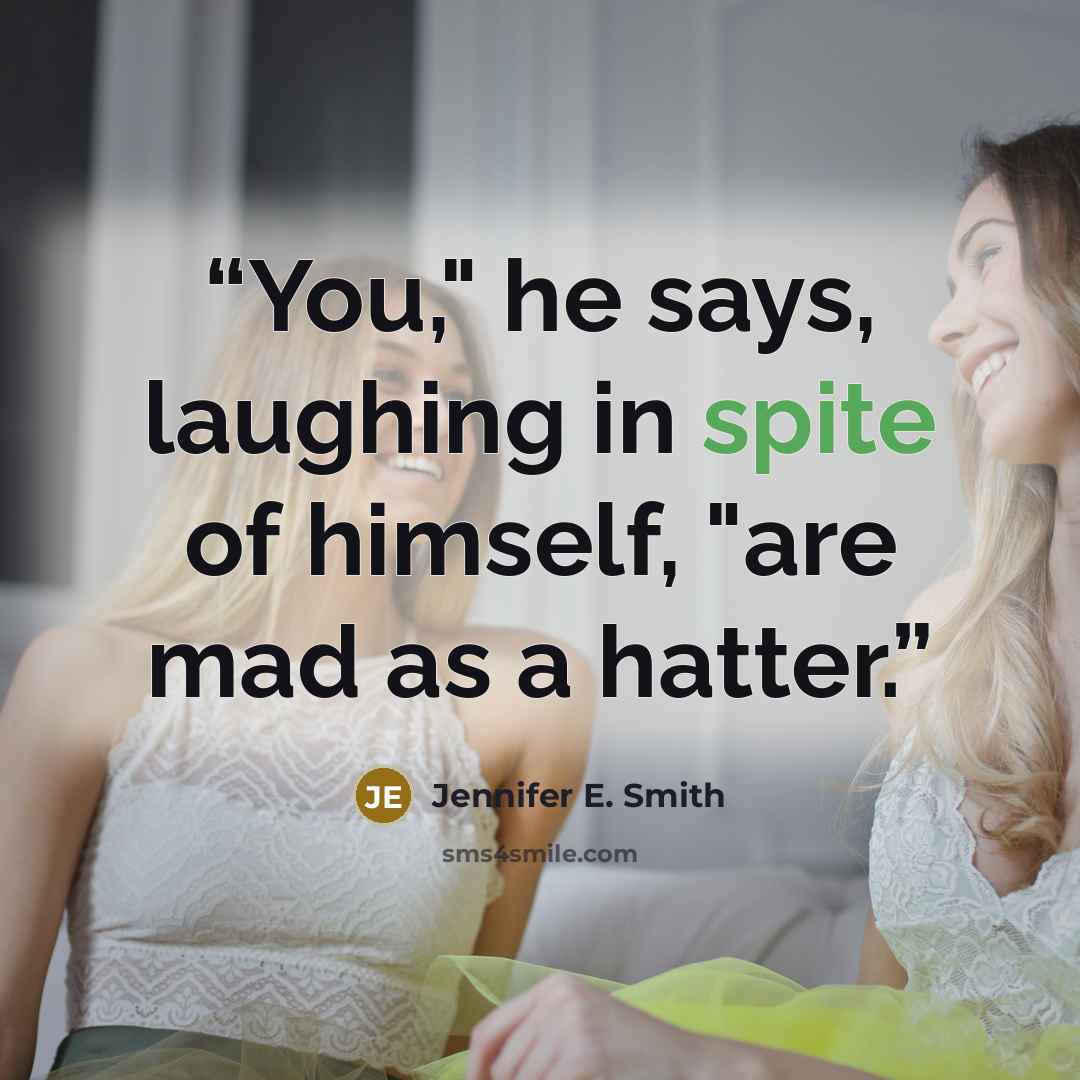 “You," he says, laughing in spite of himself, "are mad as a hatter.” quote by Jennifer E. Smith