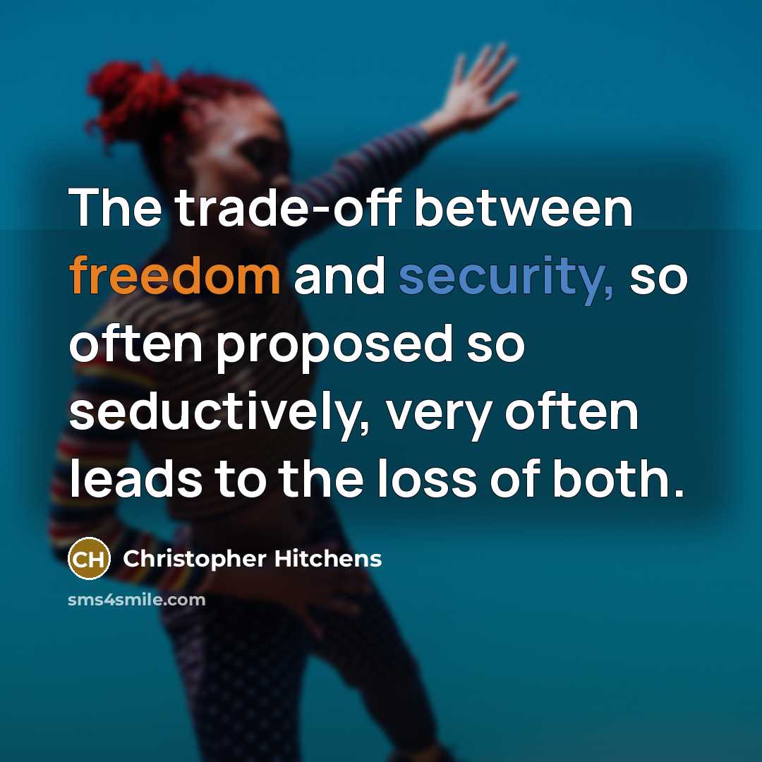 “The trade-off between freedom and security, so often proposed so seductively, very often leads to the loss of both.” quote by Christopher Hitchens