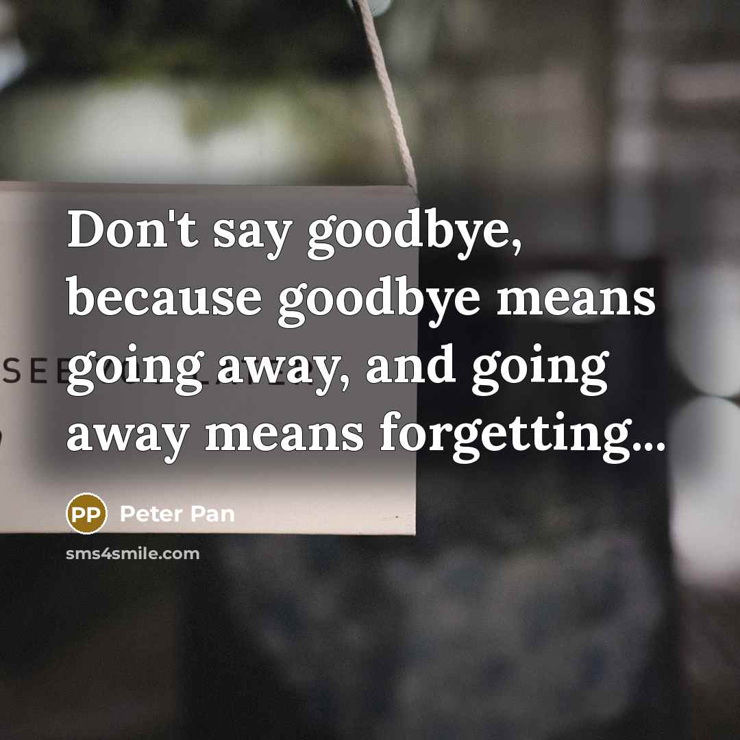 “Don't say goodbye, because goodbye means going away, and going away means forgetting...” quote by Peter Pan