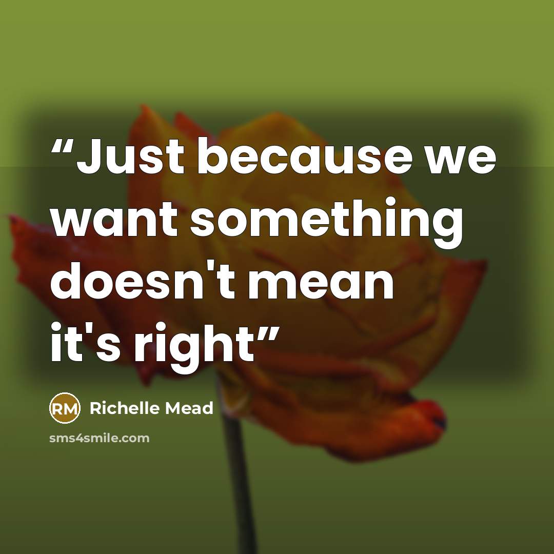“Just because we want something doesn't mean it's right” quote by Richelle Mead