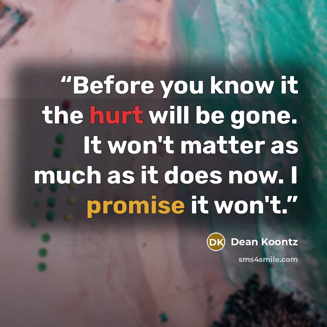“Before you know it the hurt will be gone. It won't matter as much as it does now. I promise it won't.” quote by Dean Koontz