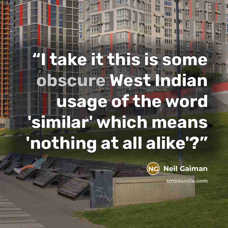 “I take it this is some obscure West Indian usage of the word 'similar' which means 'nothing at all alike'?” quote by Neil Gaiman
