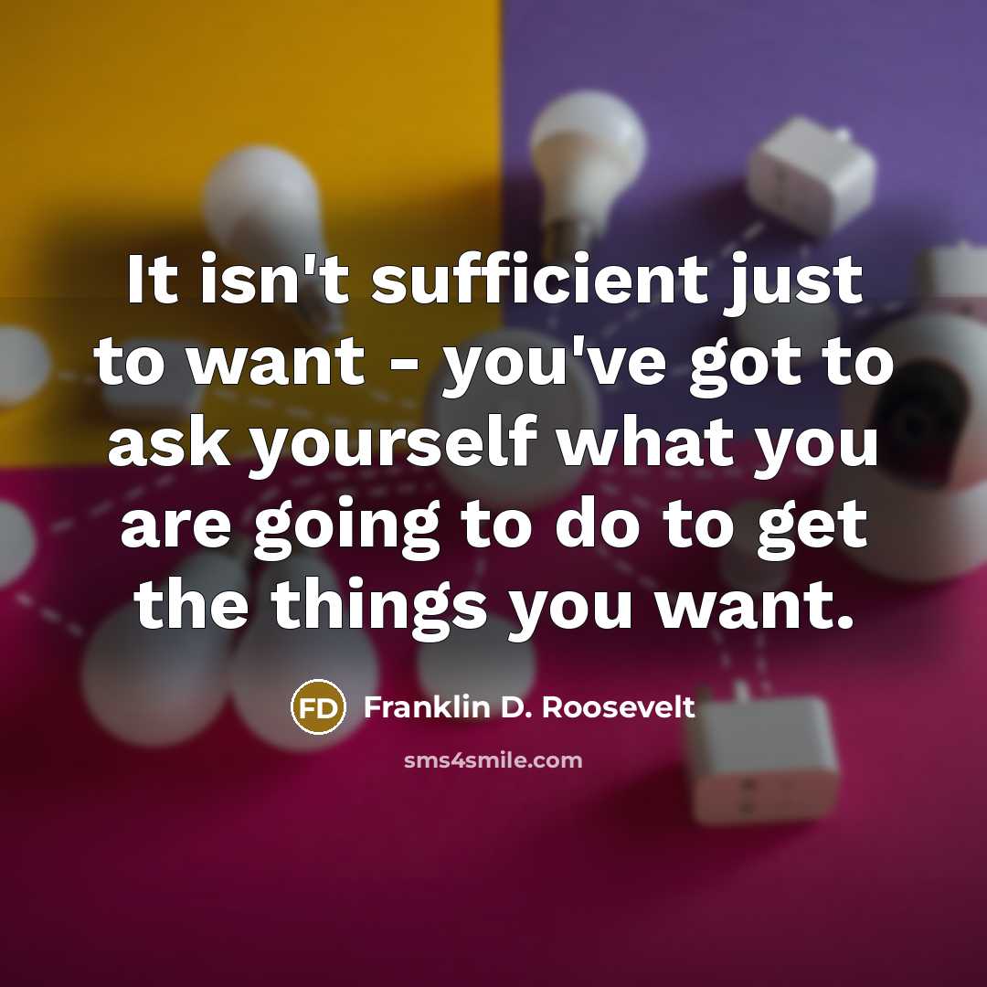 “It isn't sufficient just to want - you've got to ask yourself what you are going to do to get the things you want.” quote by Franklin D. Roosevelt