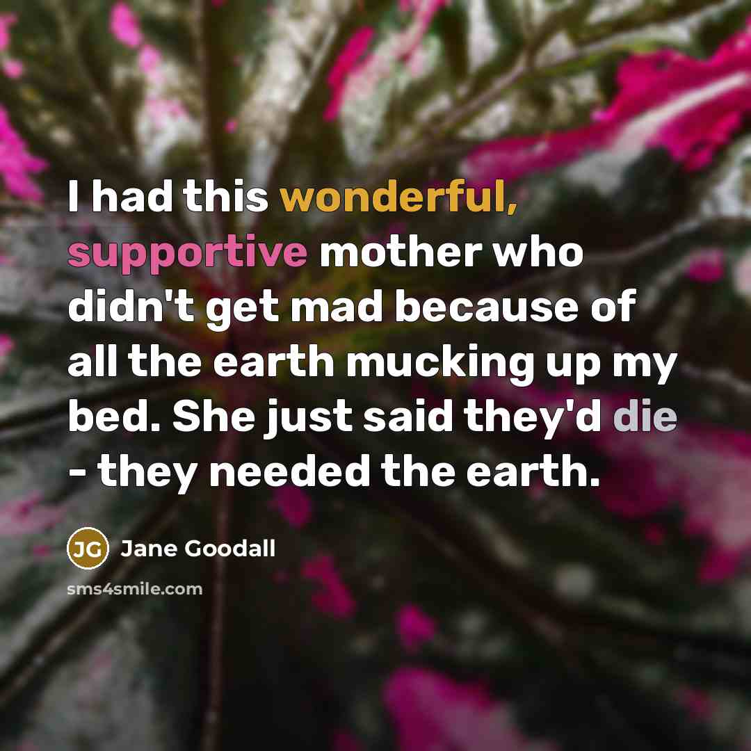 “I had this wonderful, supportive mother who didn't get mad because of all the earth mucking up my bed. She just said they'd die - they needed the earth.” quote by Jane Goodall