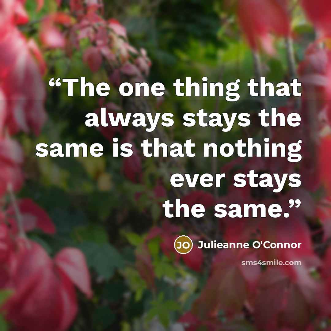 “The one thing that always stays the same is that nothing ever stays the same.” quote by Julieanne O'Connor