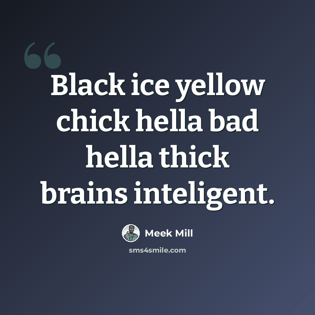 “Black ice yellow chick hella bad hella thick brains inteligent.” quote by Meek Mill