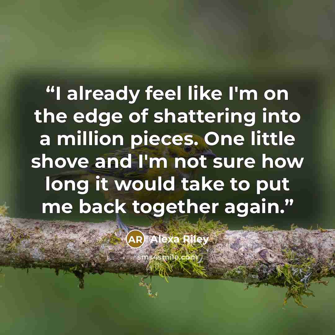 “I already feel like I'm on the edge of shattering into a million pieces. One little shove and I'm not sure how long it would take to put me back together again.” quote by Alexa Riley