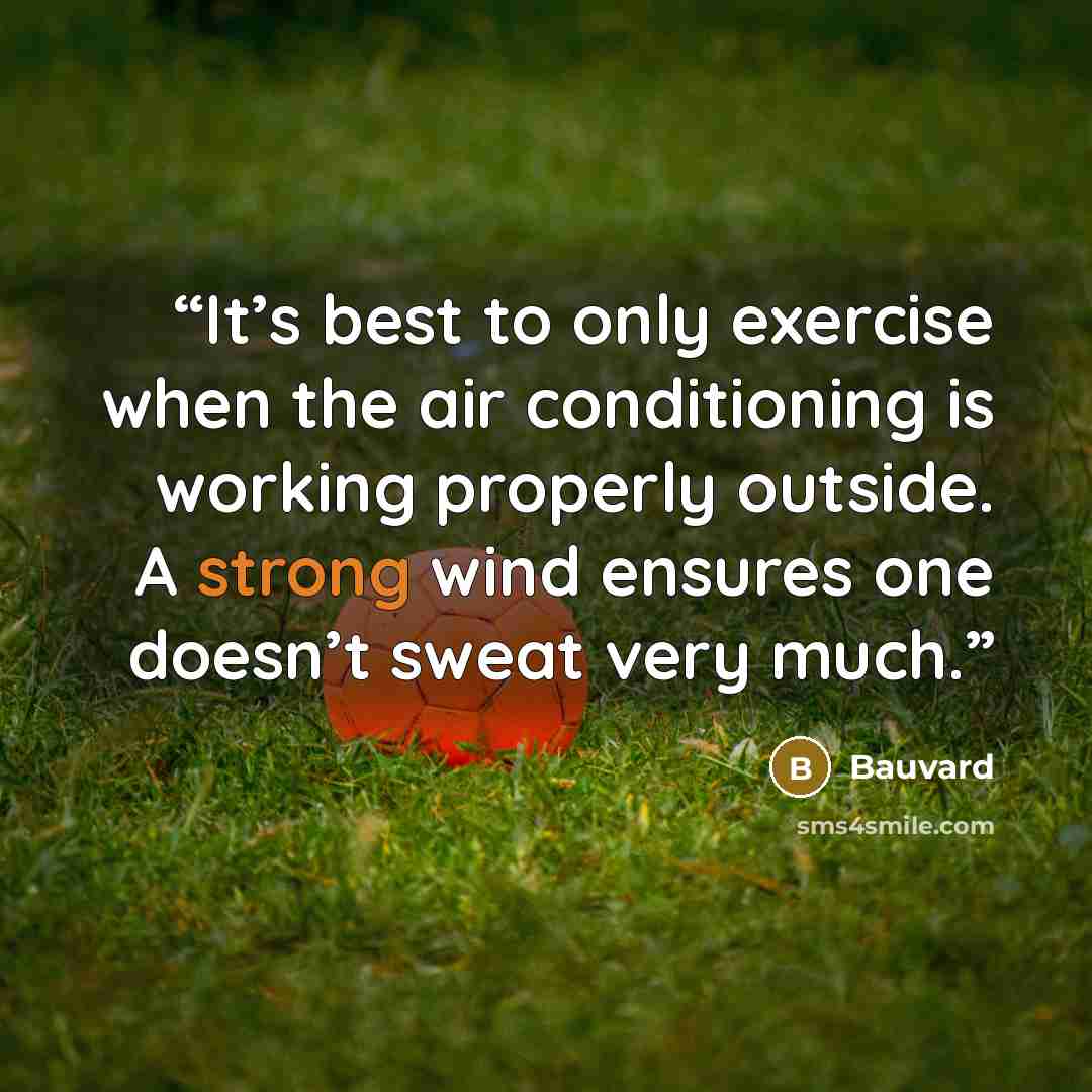“It’s best to only exercise when the air conditioning is working properly outside. A strong wind ensures one doesn’t sweat very much.” quote by Bauvard