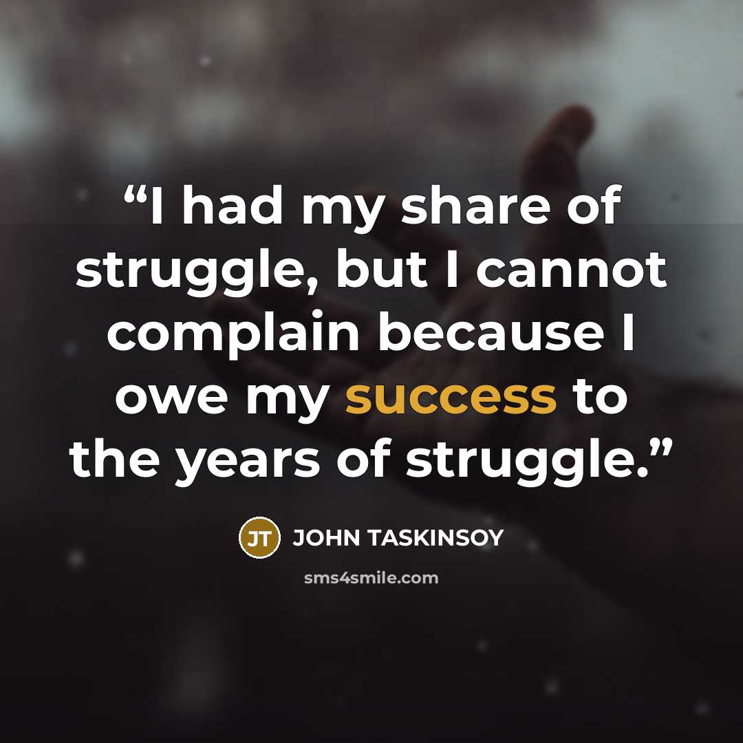 “I had my share of struggle, but I cannot complain because I owe my success to the years of struggle.” quote by John Taskinsoy