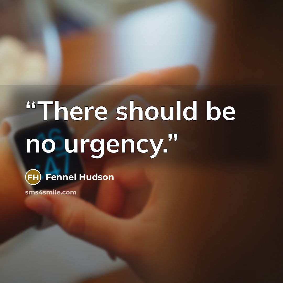 “There should be no urgency.” quote by Fennel Hudson