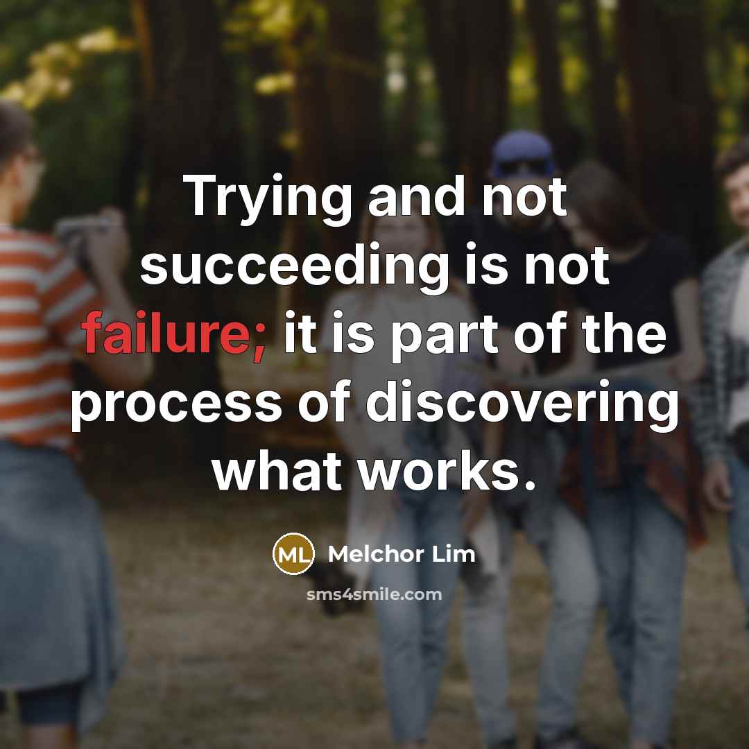 “Trying and not succeeding is not failure; it is part of the process of discovering what works.” quote by Melchor Lim