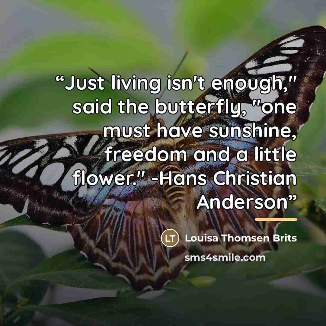 “Just living isn't enough," said the butterfly, "one must have sunshine, freedom and a little flower." -Hans Christian Anderson” quote by Louisa Thomsen Brits