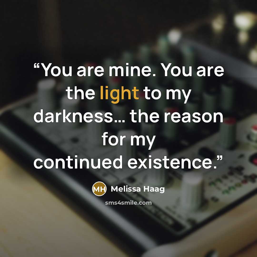 “You are mine. You are the light to my darkness… the reason for my continued existence.” quote by Melissa Haag