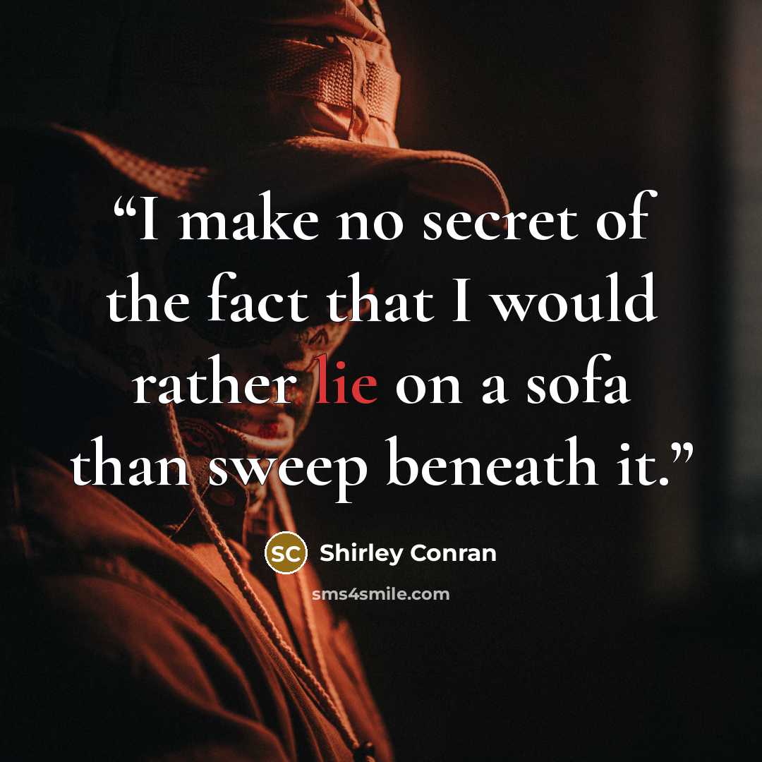 “I make no secret of the fact that I would rather lie on a sofa than sweep beneath it.” quote by Shirley Conran