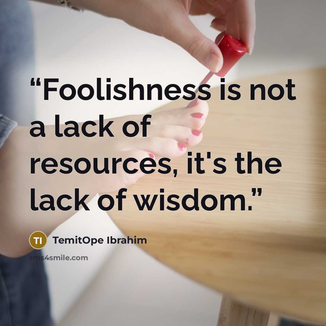 “Foolishness is not a lack of resources, it's the lack of wisdom.” quote by TemitOpe Ibrahim