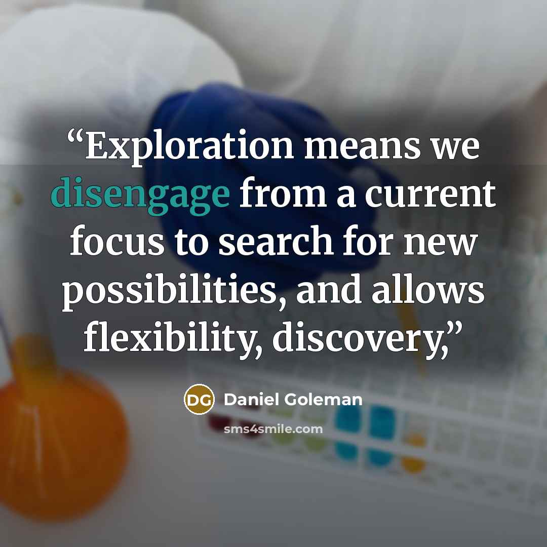 “Exploration means we disengage from a current focus to search for new possibilities, and allows flexibility, discovery,” quote by Daniel Goleman