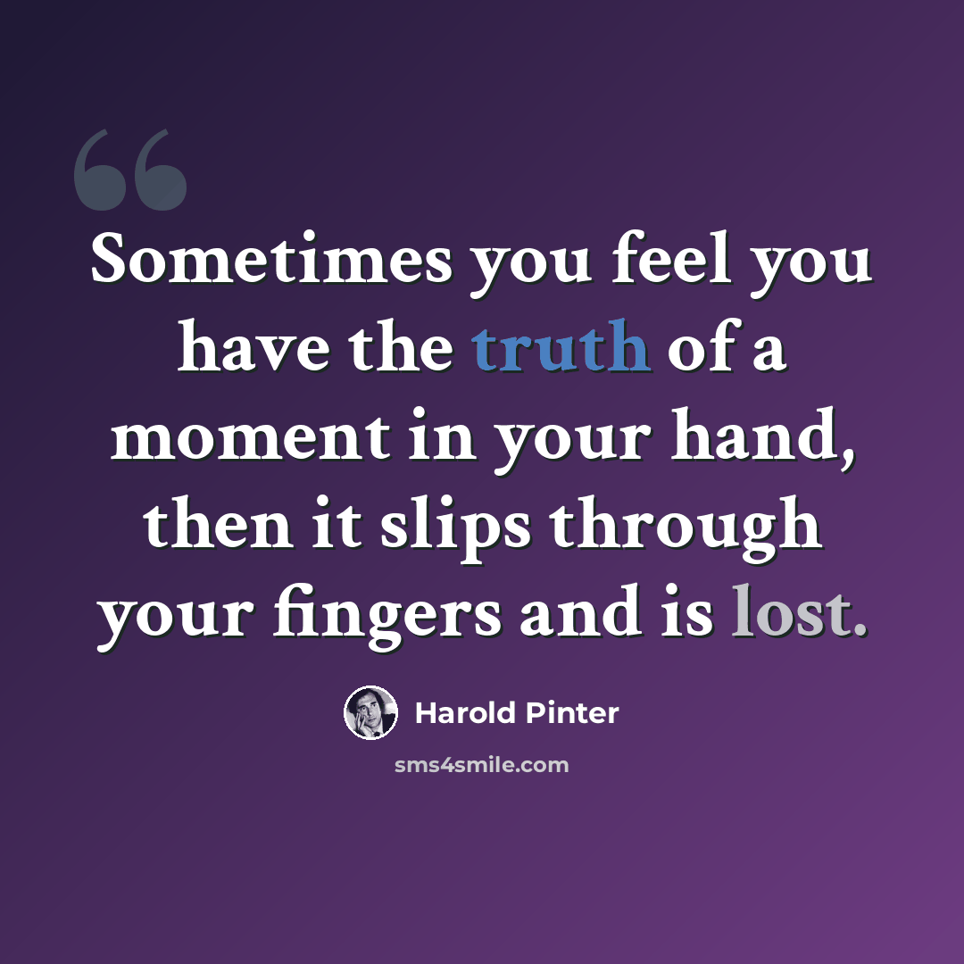 “Sometimes you feel you have the truth of a moment in your hand, then it slips through your fingers and is lost.” quote by Harold Pinter