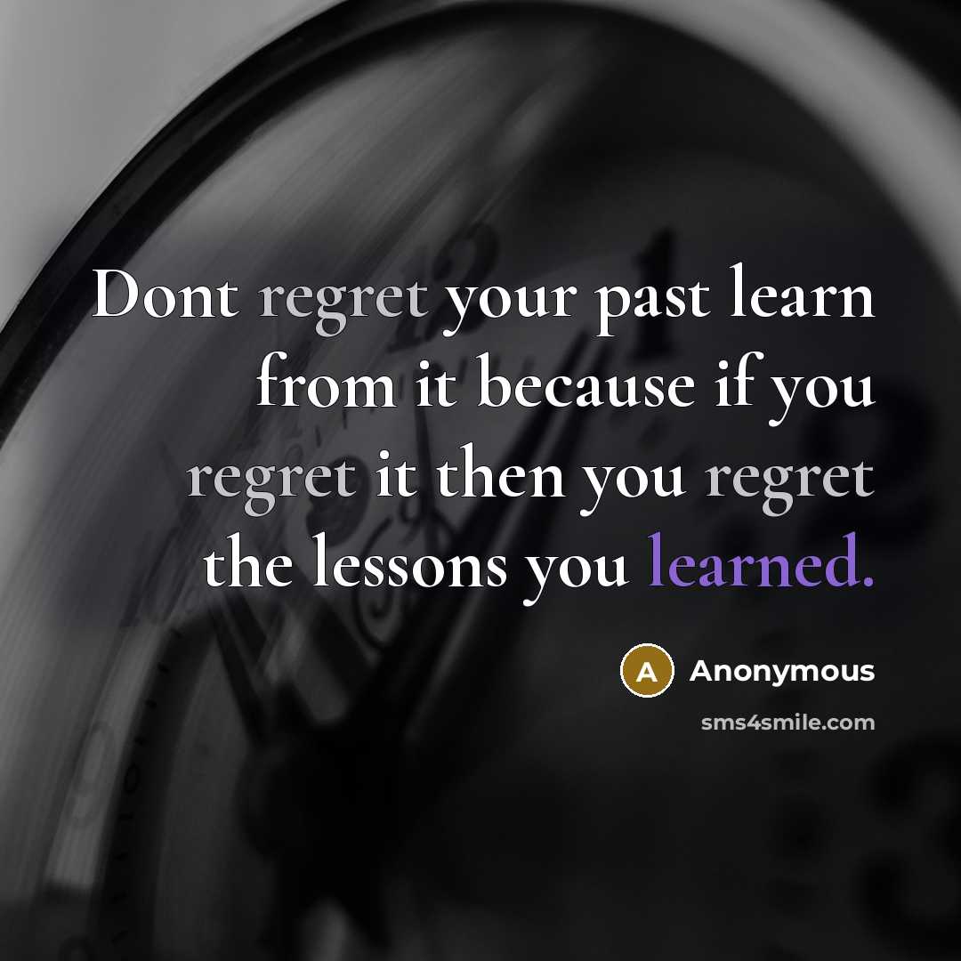“Dont regret your past learn from it because if you regret it then you regret the lessons you learned.” quote by Anonymous
