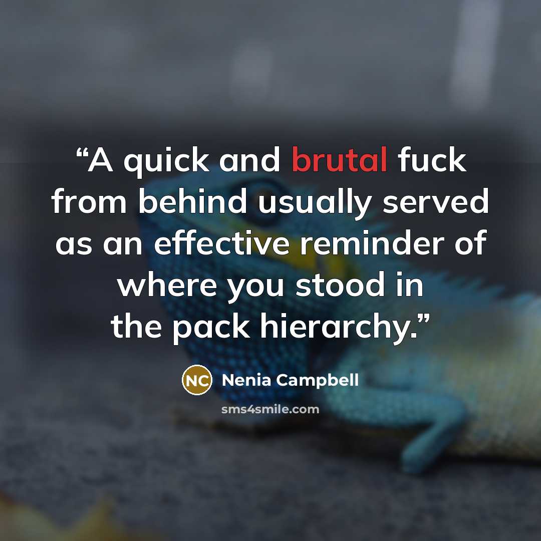 “A quick and brutal fuck from behind usually served as an effective reminder of where you stood in the pack hierarchy.” quote by Nenia Campbell
