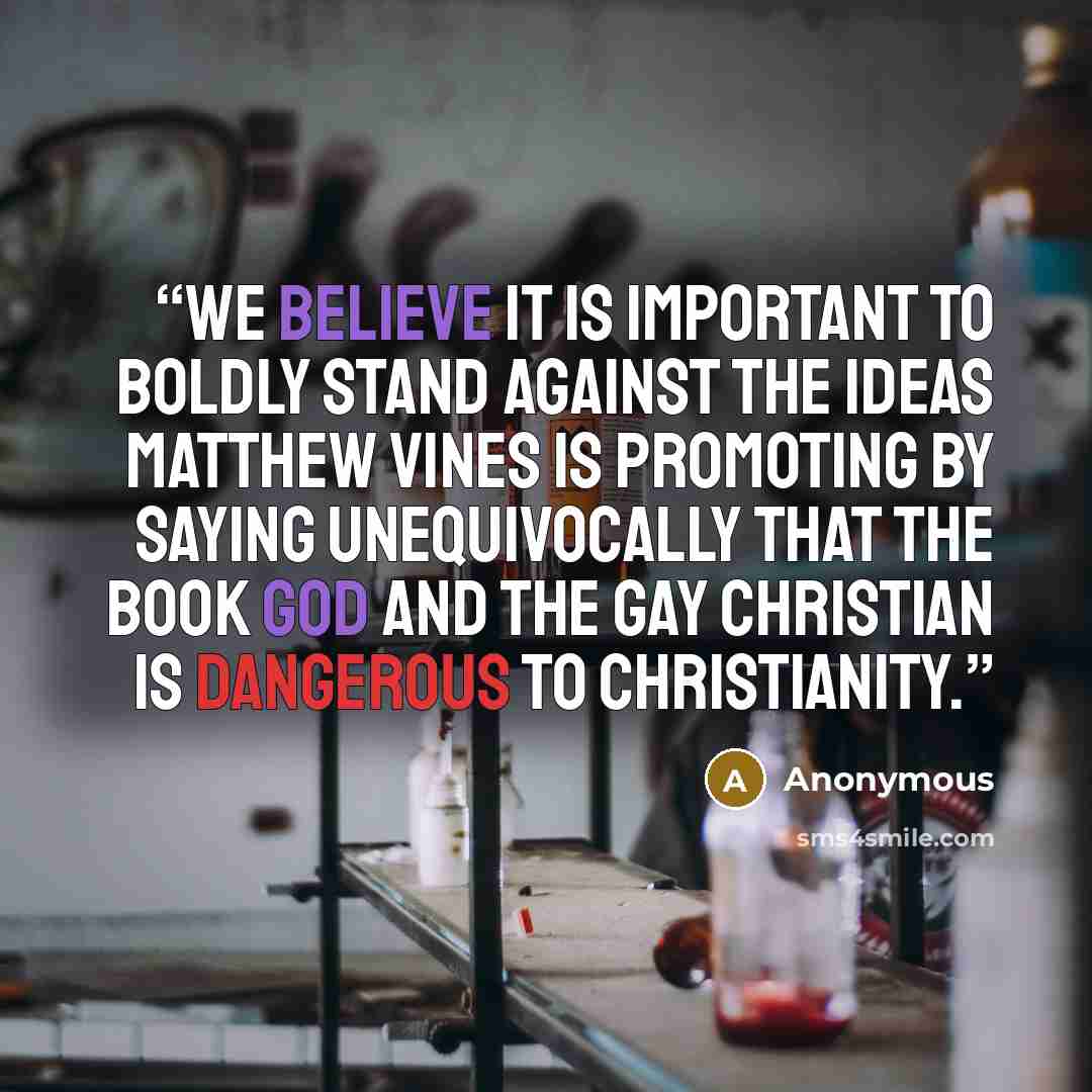 “We believe it is important to boldly stand against the ideas Matthew Vines is promoting by saying unequivocally that the book God and the Gay Christian is dangerous to Christianity.” quote by Anonymous