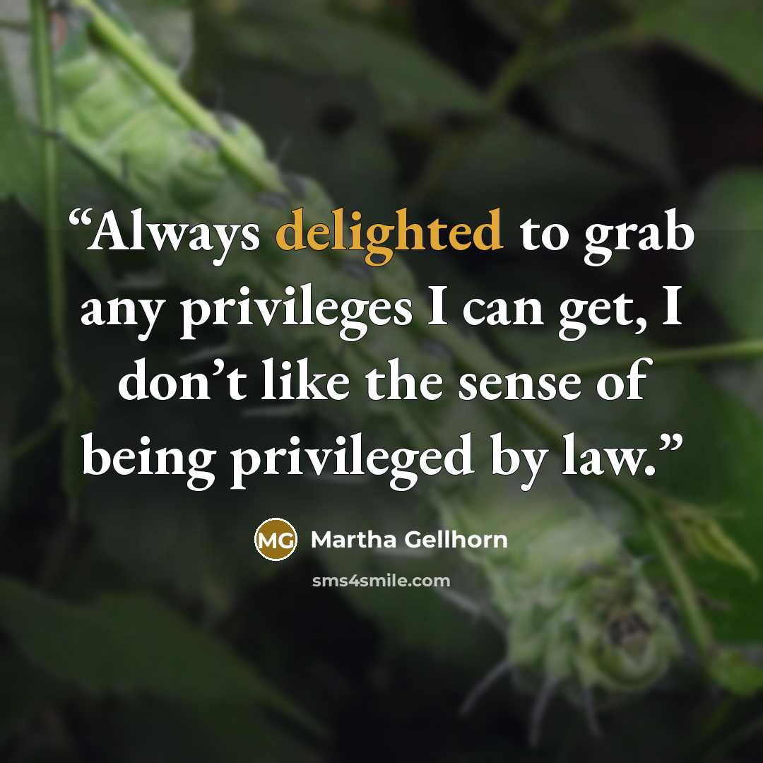 “Always delighted to grab any privileges I can get, I don’t like the sense of being privileged by law.” quote by Martha Gellhorn