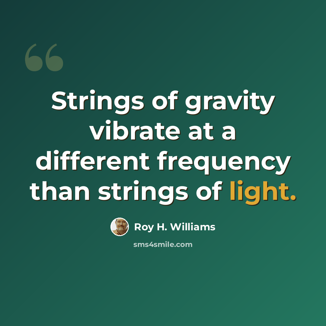 “Strings of gravity vibrate at a different frequency than strings of light.” quote by Roy H. Williams