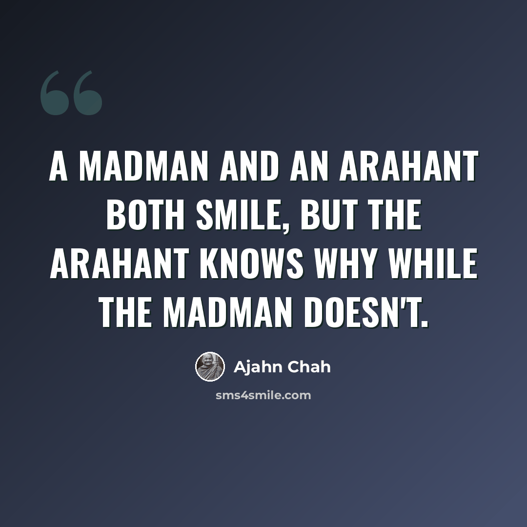“A madman and an arahant both smile, but the arahant knows why while the madman doesn't.” quote by Ajahn Chah
