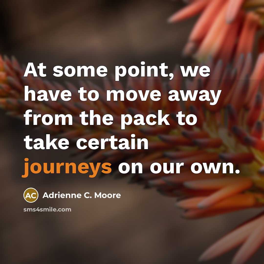 “At some point, we have to move away from the pack to take certain journeys on our own.” quote by Adrienne C. Moore