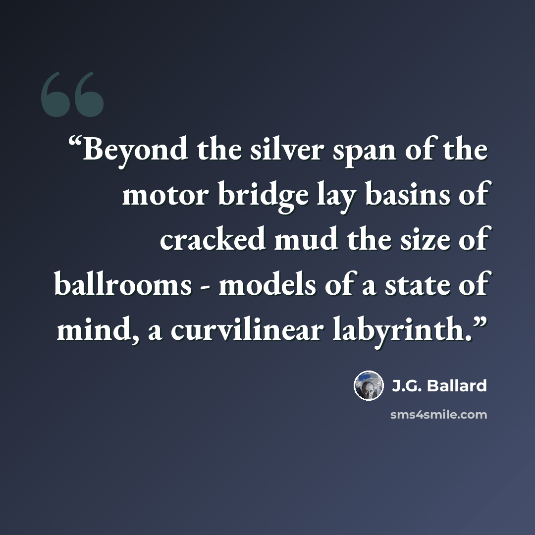 “Beyond the silver span of the motor bridge lay basins of cracked mud the size of ballrooms - models of a state of mind, a curvilinear labyrinth.” quote by J.G. Ballard