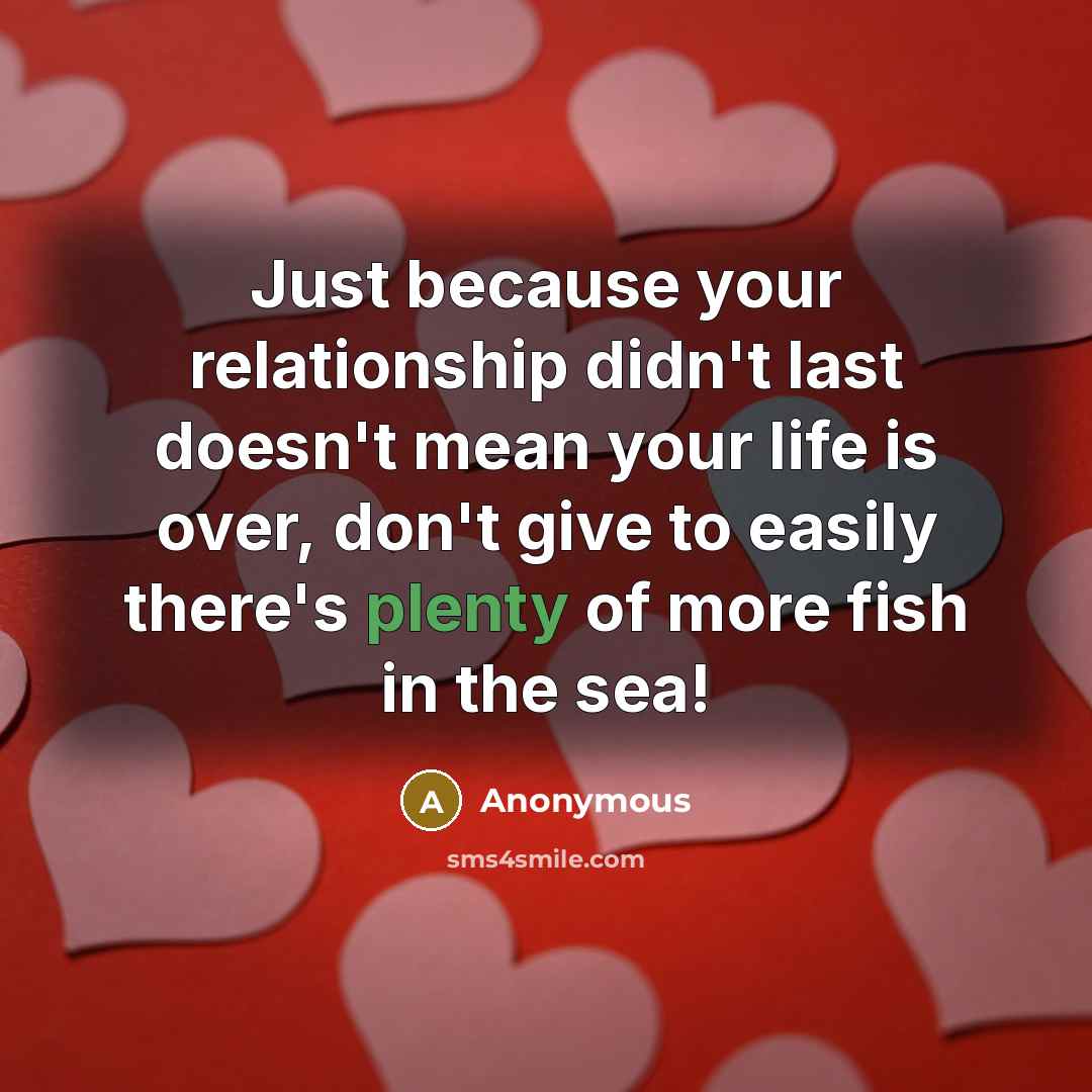 “Just because your relationship didn't last doesn't mean your life is over, don't give to easily there's plenty of more fish in the sea!” quote by Anonymous