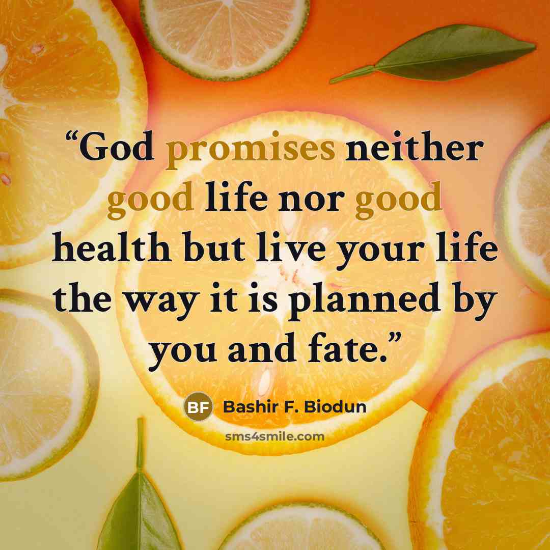 “God promises neither good life nor good health but live your life the way it is planned by you and fate.” quote by Bashir F. Biodun