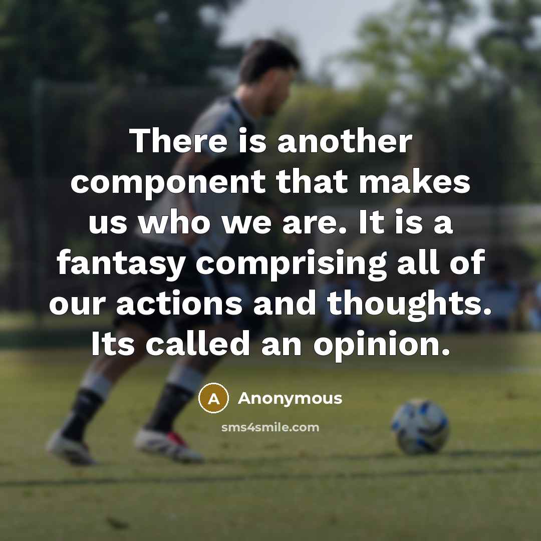 “There is another component that makes us who we are. It is a fantasy comprising all of our actions and thoughts. Its called an opinion.” quote by Anonymous
