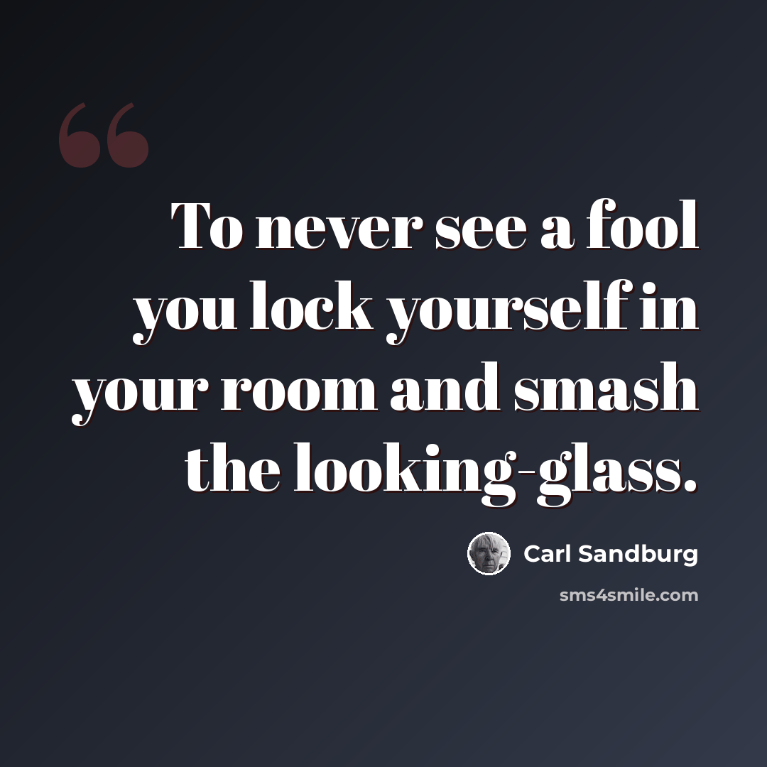 “To never see a fool you lock yourself in your room and smash the looking-glass.” quote by Carl Sandburg