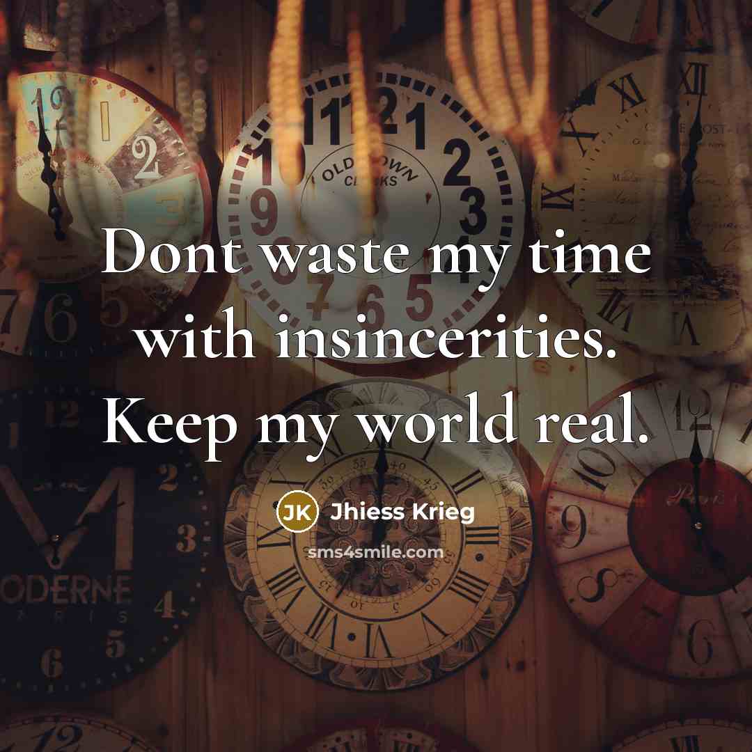 “Dont waste my time with insincerities. Keep my world real.” quote by Jhiess Krieg