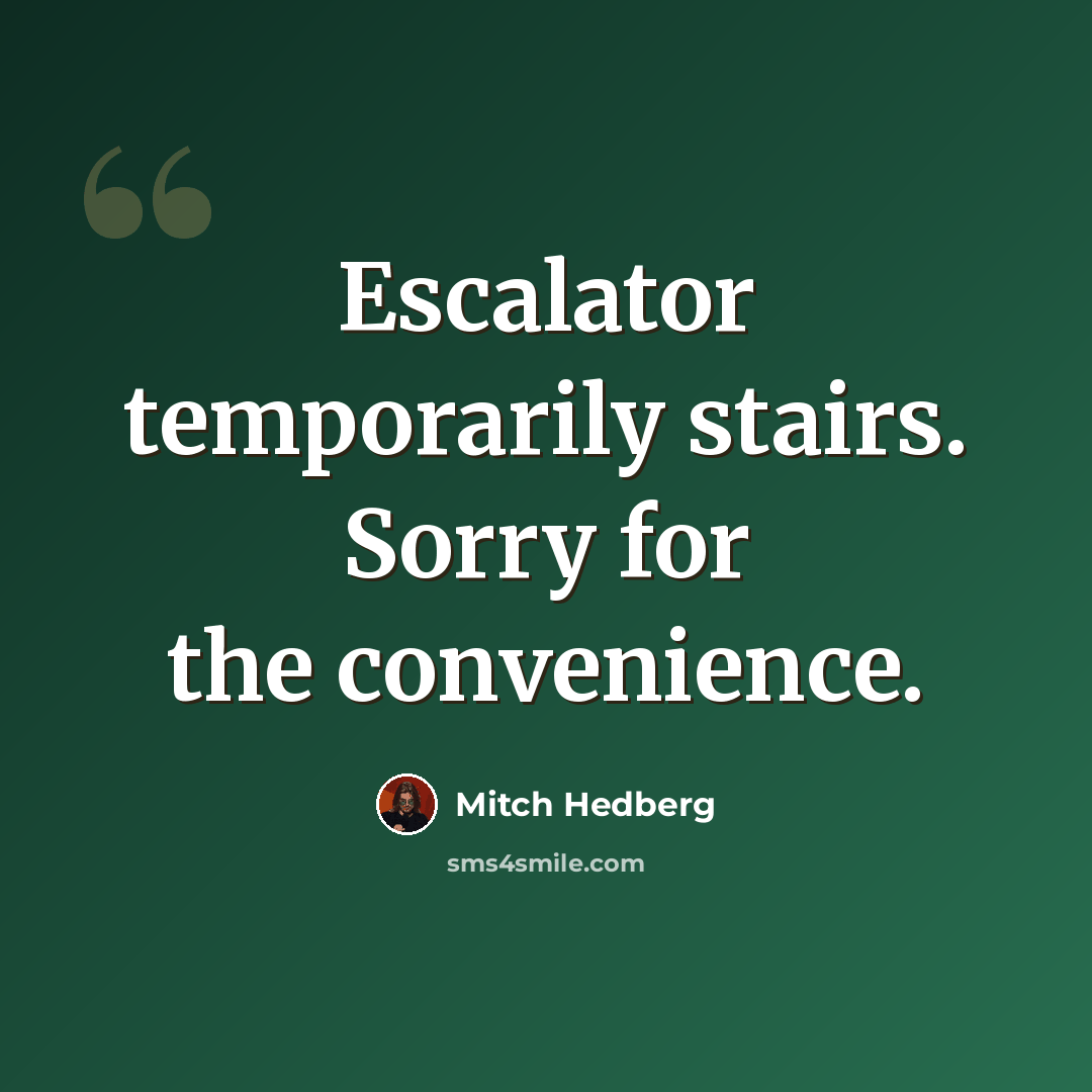 “Escalator temporarily stairs. Sorry for the convenience.” quote by Mitch Hedberg