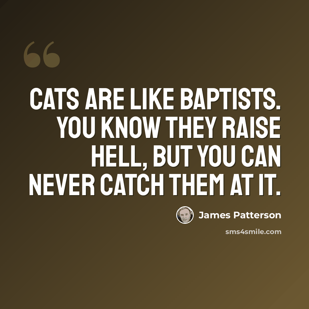 “Cats are like Baptists. You know they raise hell, but you can never catch them at it.” quote by James Patterson