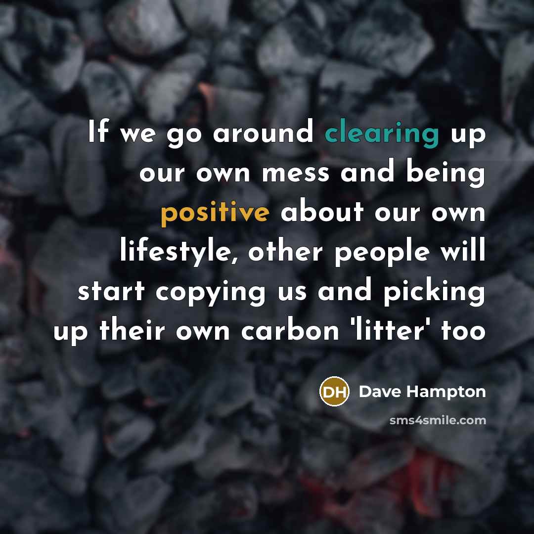 “If we go around clearing up our own mess and being positive about our own lifestyle, other people will start copying us and picking up their own carbon 'litter' too” quote by Dave Hampton