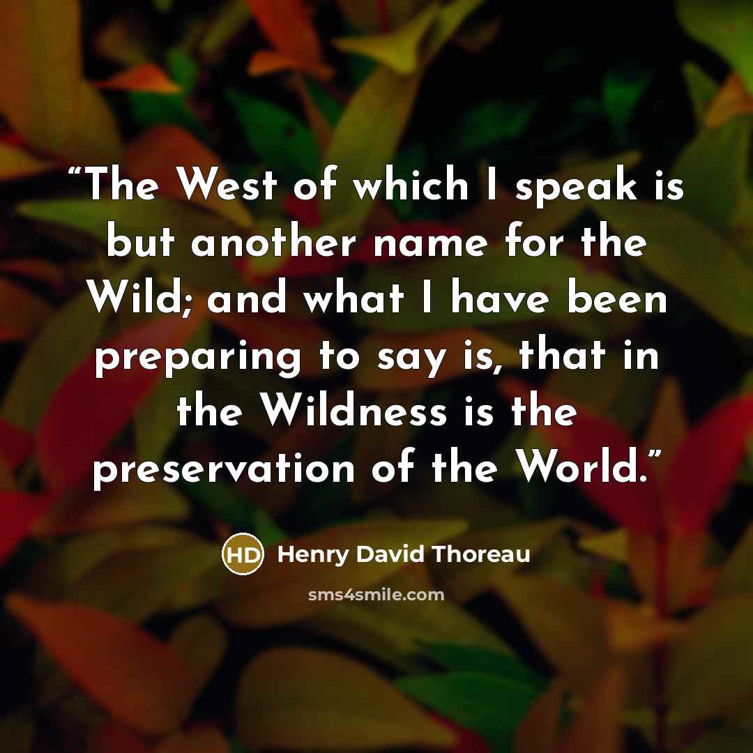 “The West of which I speak is but another name for the Wild; and what I have been preparing to say is, that in the Wildness is the preservation of the World.” quote by Henry David Thoreau