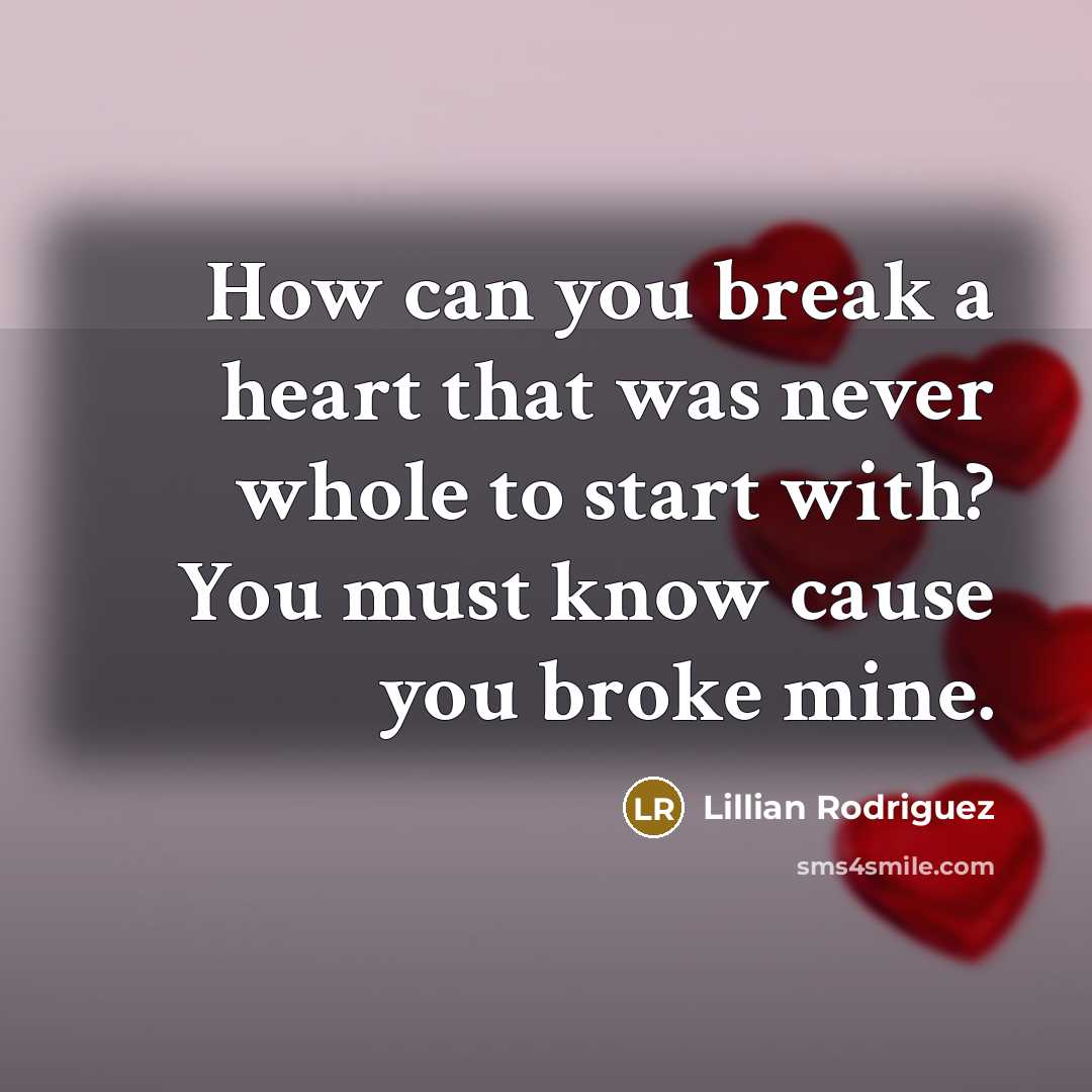 “How can you break a heart that was never whole to start with? You must know cause you broke mine.” quote by Lillian Rodriguez