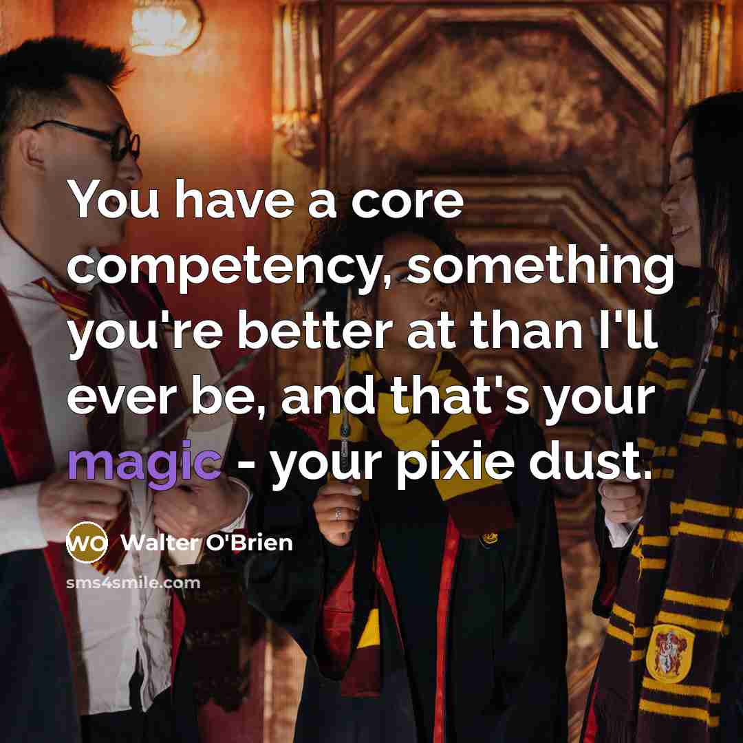 “You have a core competency, something you're better at than I'll ever be, and that's your magic - your pixie dust.” quote by Walter O'Brien