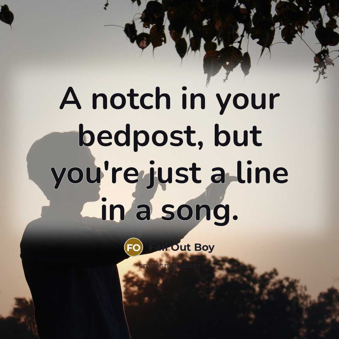 “A notch in your bedpost, but you're just a line in a song.” quote by Fall Out Boy