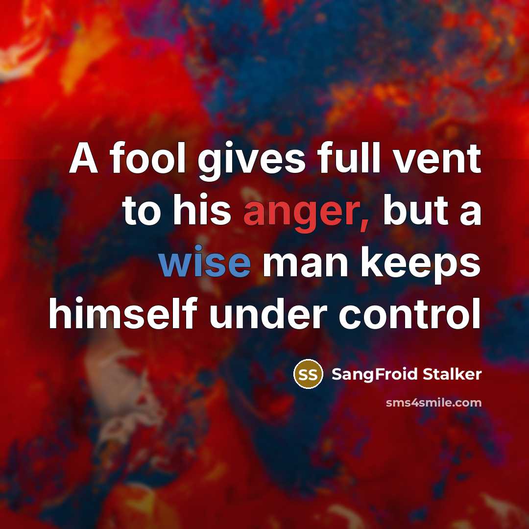 “A fool gives full vent to his anger, but a wise man keeps himself under control” quote by SangFroid Stalker