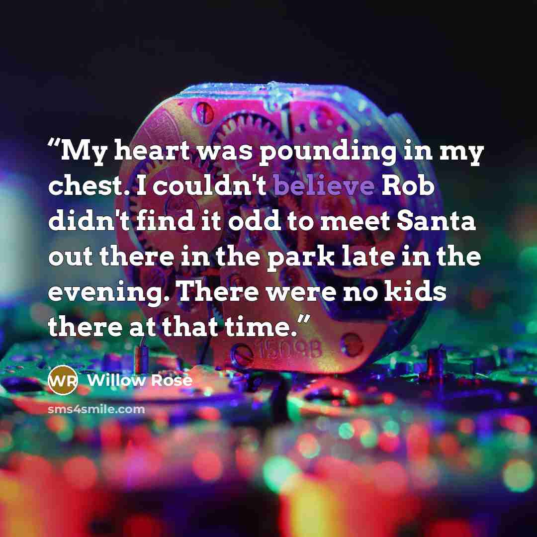 “My heart was pounding in my chest. I couldn't believe Rob didn't find it odd to meet Santa out there in the park late in the evening. There were no kids there at that time.” quote by Willow Rose