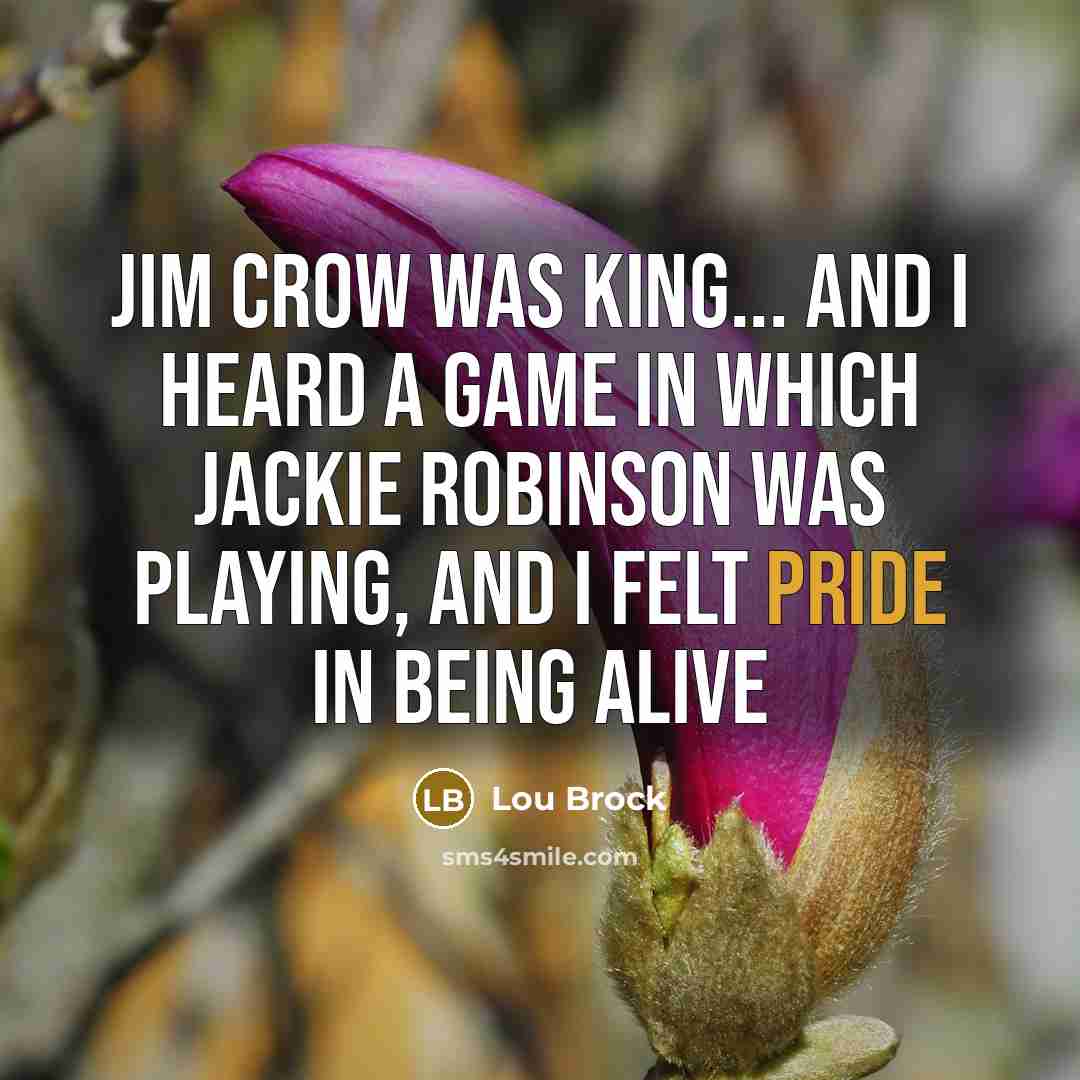 “Jim Crow was king... and I heard a game in which Jackie Robinson was playing, and I felt pride in being alive” quote by Lou Brock